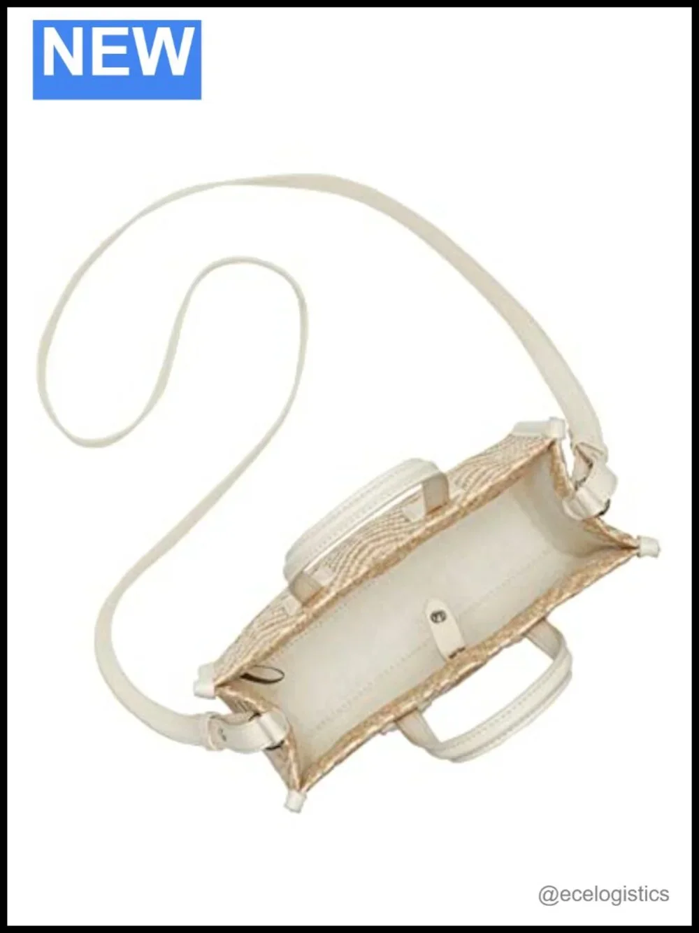Woven Straw Leather Snap Tote Bag with Handles